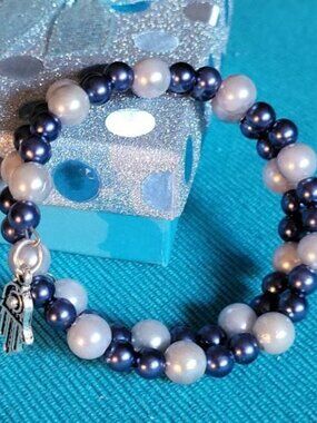 Blue and White Wrist Wrap and Charms